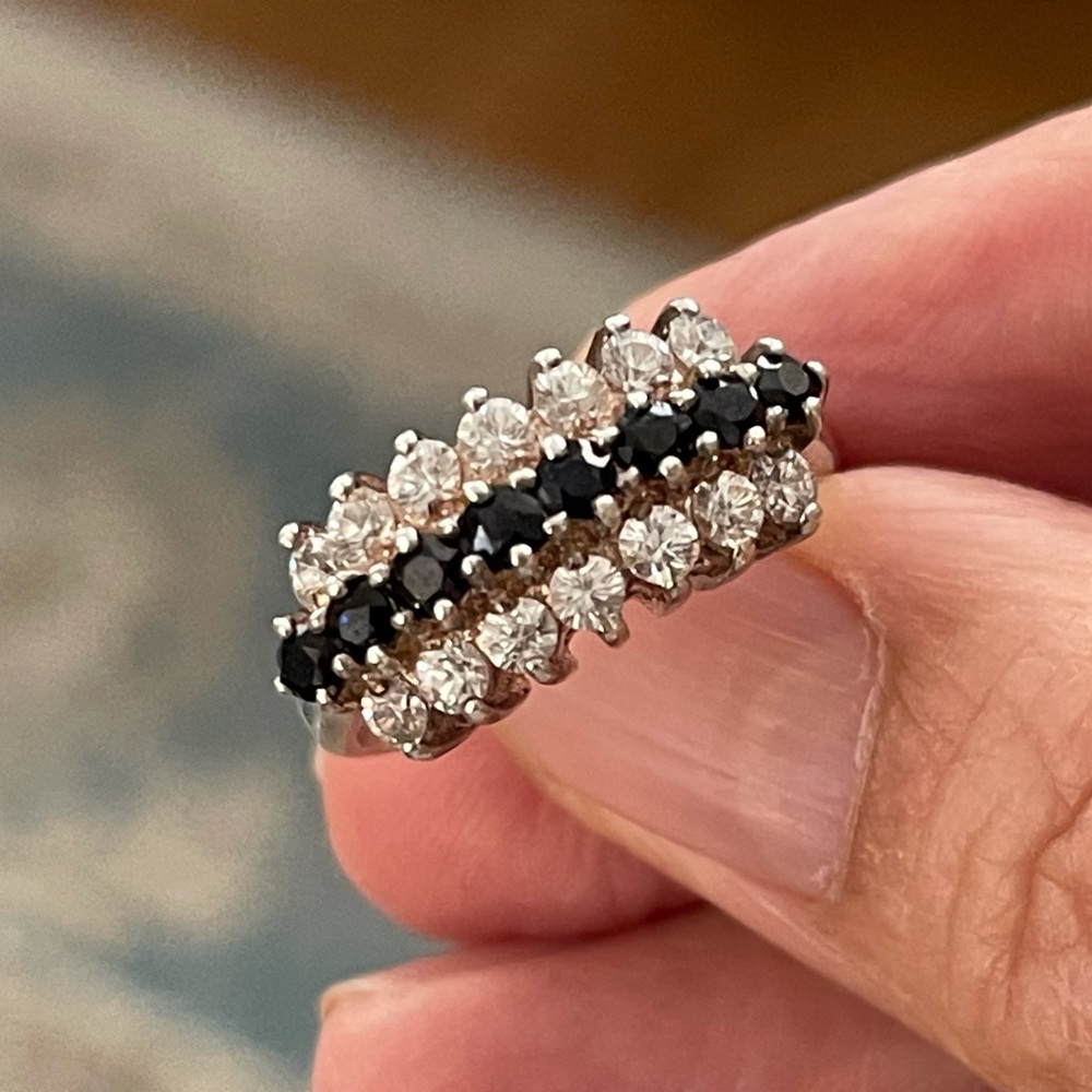 Blue & white sapphire sterling silver ring
